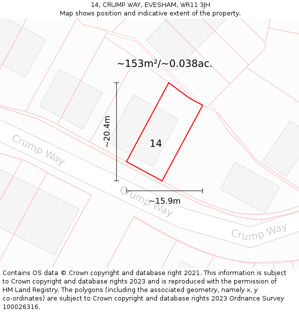 14, CRUMP WAY, EVESHAM, WR11 3JH: Plot and title map