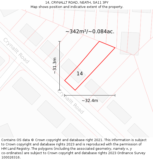 14, CRYNALLT ROAD, NEATH, SA11 3PY: Plot and title map