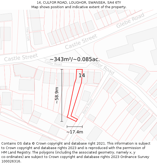 14, CULFOR ROAD, LOUGHOR, SWANSEA, SA4 6TY: Plot and title map