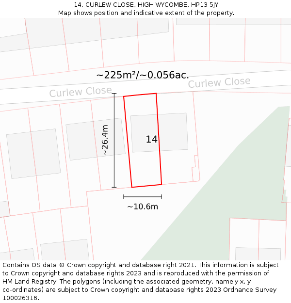 14, CURLEW CLOSE, HIGH WYCOMBE, HP13 5JY: Plot and title map