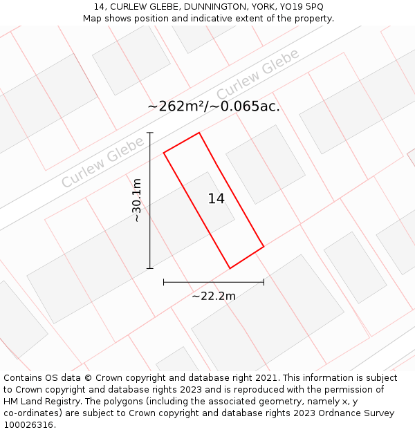 14, CURLEW GLEBE, DUNNINGTON, YORK, YO19 5PQ: Plot and title map