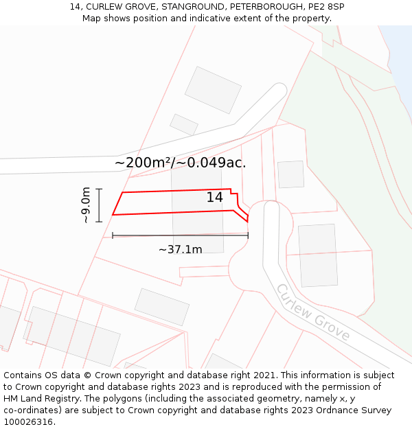 14, CURLEW GROVE, STANGROUND, PETERBOROUGH, PE2 8SP: Plot and title map