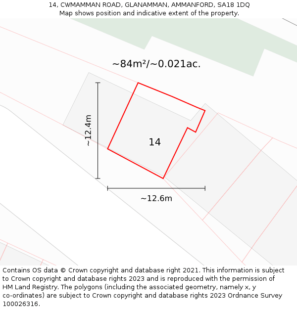 14, CWMAMMAN ROAD, GLANAMMAN, AMMANFORD, SA18 1DQ: Plot and title map