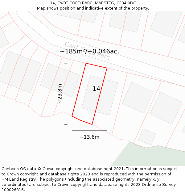 14, CWRT COED PARC, MAESTEG, CF34 9DG: Plot and title map