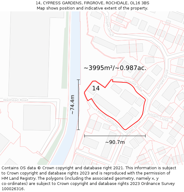 14, CYPRESS GARDENS, FIRGROVE, ROCHDALE, OL16 3BS: Plot and title map