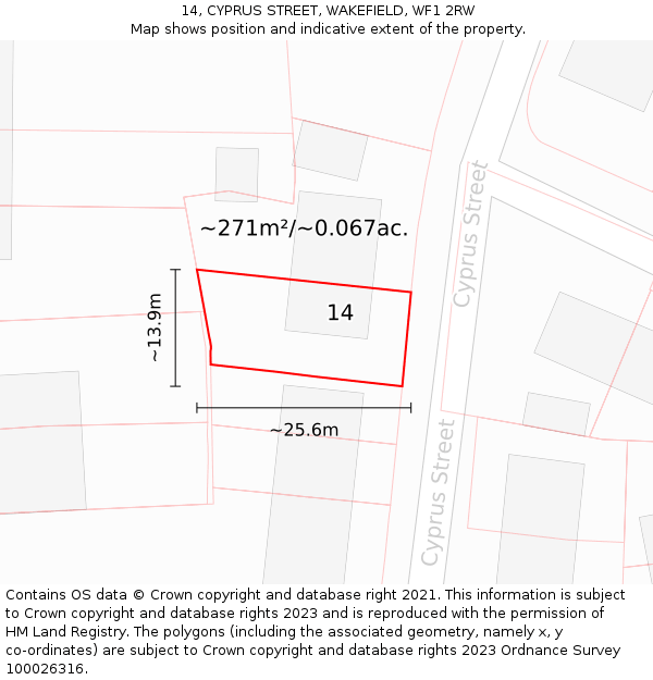 14, CYPRUS STREET, WAKEFIELD, WF1 2RW: Plot and title map