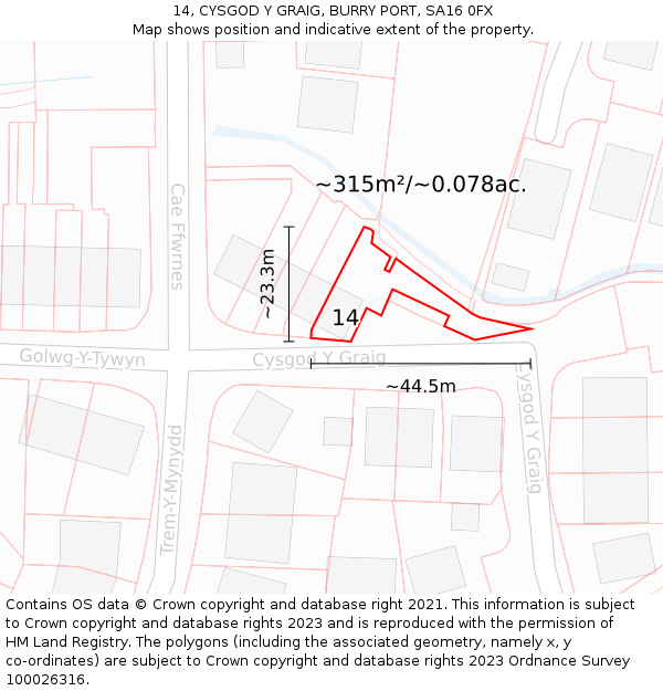 14, CYSGOD Y GRAIG, BURRY PORT, SA16 0FX: Plot and title map