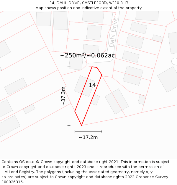 14, DAHL DRIVE, CASTLEFORD, WF10 3HB: Plot and title map