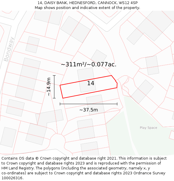 14, DAISY BANK, HEDNESFORD, CANNOCK, WS12 4SP: Plot and title map