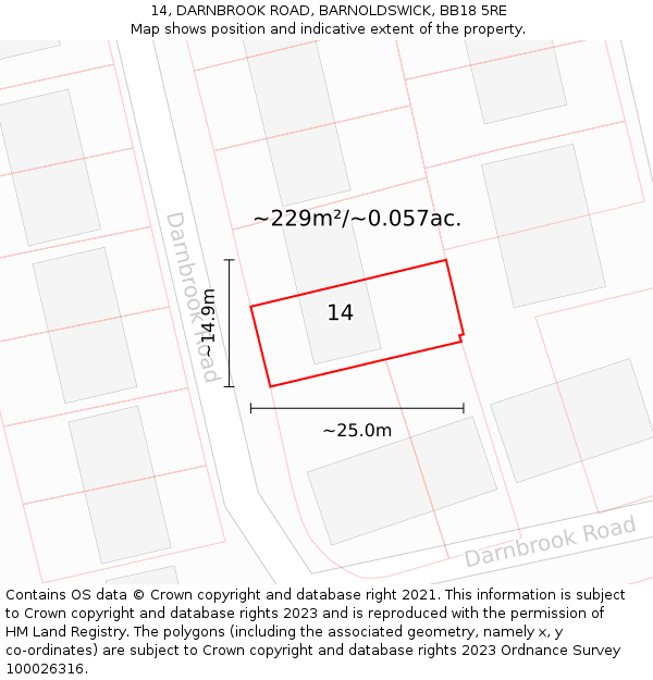 14, DARNBROOK ROAD, BARNOLDSWICK, BB18 5RE: Plot and title map