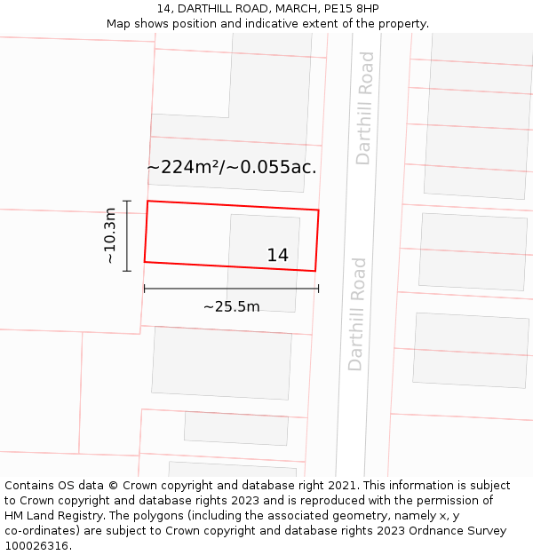 14, DARTHILL ROAD, MARCH, PE15 8HP: Plot and title map