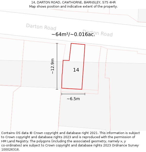 14, DARTON ROAD, CAWTHORNE, BARNSLEY, S75 4HR: Plot and title map