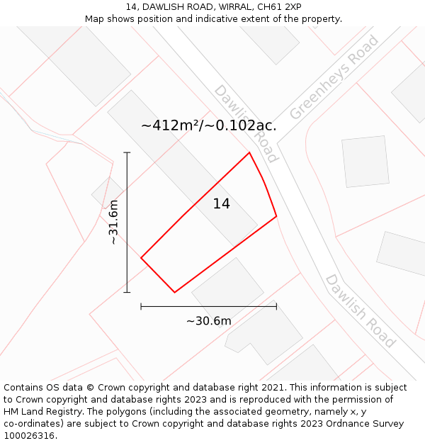 14, DAWLISH ROAD, WIRRAL, CH61 2XP: Plot and title map