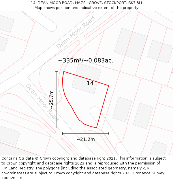 14, DEAN MOOR ROAD, HAZEL GROVE, STOCKPORT, SK7 5LL: Plot and title map