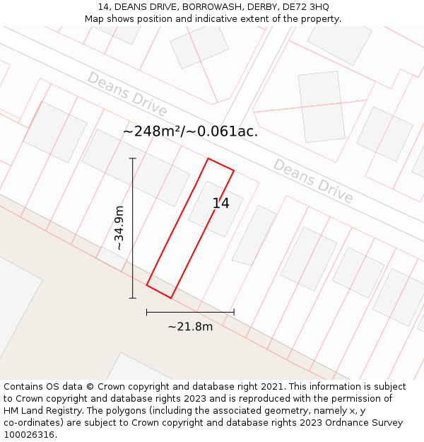 14, DEANS DRIVE, BORROWASH, DERBY, DE72 3HQ: Plot and title map