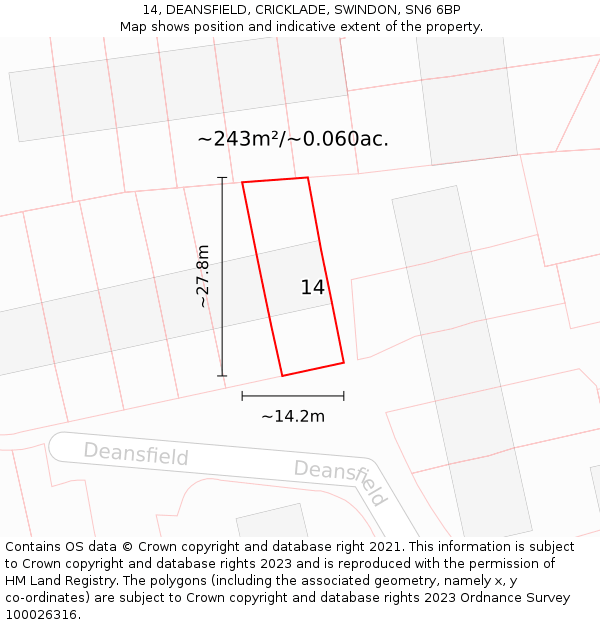 14, DEANSFIELD, CRICKLADE, SWINDON, SN6 6BP: Plot and title map