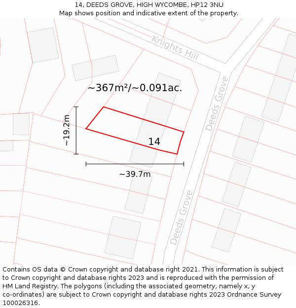 14, DEEDS GROVE, HIGH WYCOMBE, HP12 3NU: Plot and title map