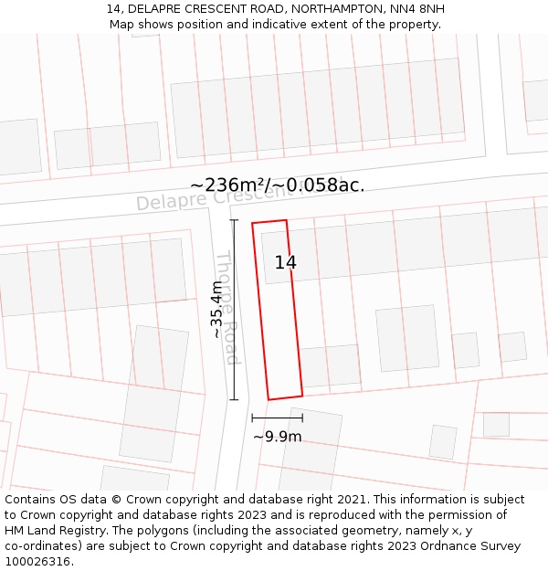 14, DELAPRE CRESCENT ROAD, NORTHAMPTON, NN4 8NH: Plot and title map