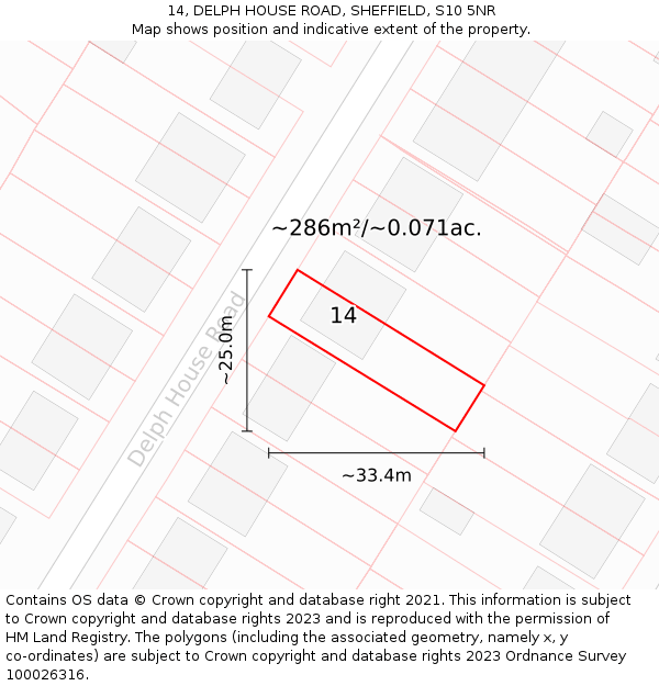 14, DELPH HOUSE ROAD, SHEFFIELD, S10 5NR: Plot and title map