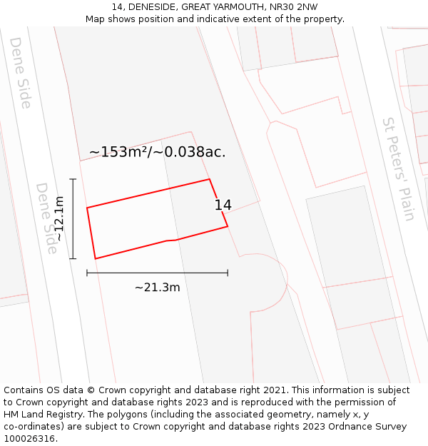 14, DENESIDE, GREAT YARMOUTH, NR30 2NW: Plot and title map