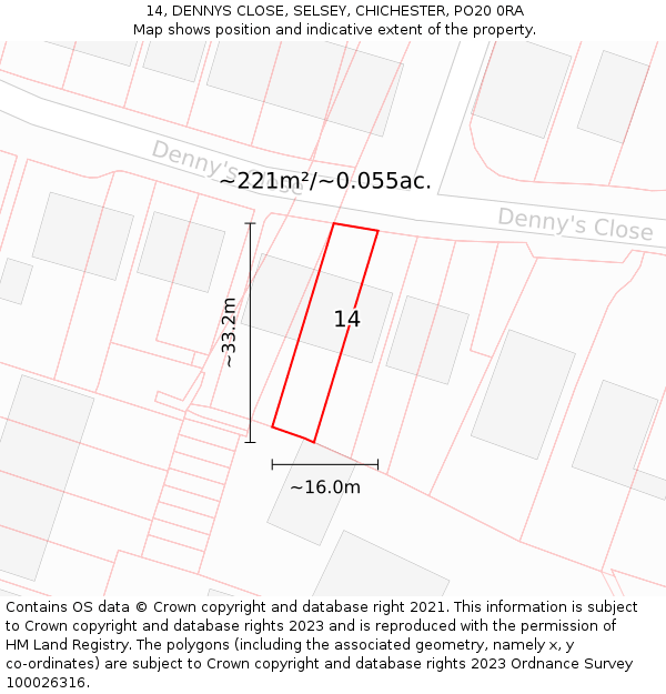 14, DENNYS CLOSE, SELSEY, CHICHESTER, PO20 0RA: Plot and title map