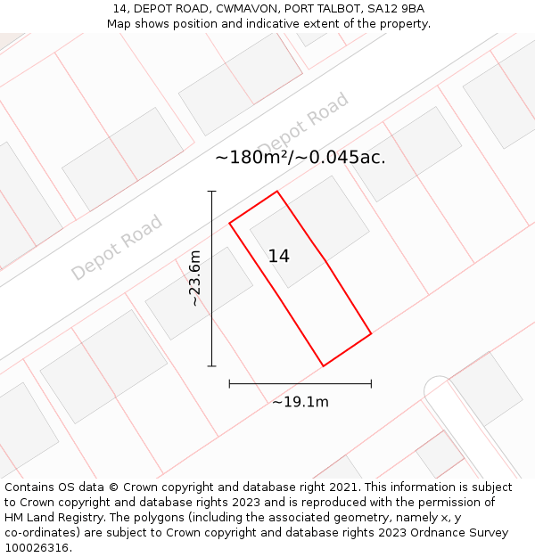 14, DEPOT ROAD, CWMAVON, PORT TALBOT, SA12 9BA: Plot and title map