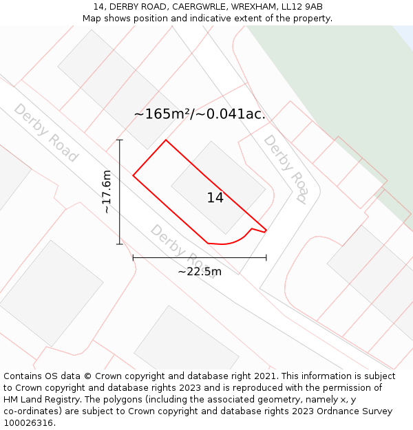 14, DERBY ROAD, CAERGWRLE, WREXHAM, LL12 9AB: Plot and title map