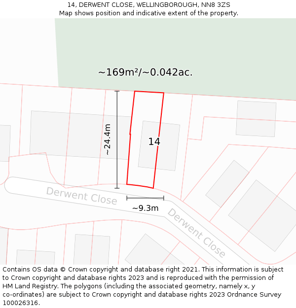 14, DERWENT CLOSE, WELLINGBOROUGH, NN8 3ZS: Plot and title map