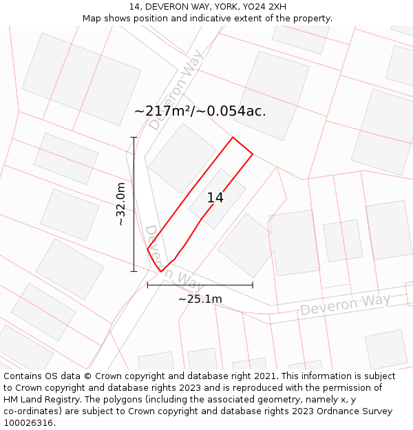 14, DEVERON WAY, YORK, YO24 2XH: Plot and title map