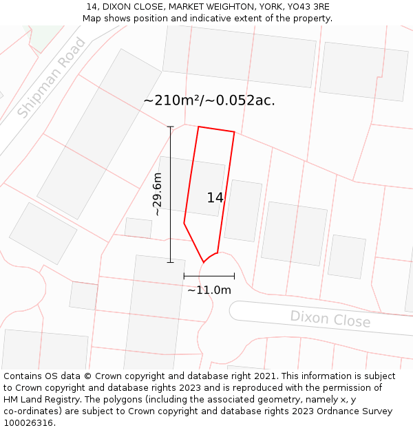 14, DIXON CLOSE, MARKET WEIGHTON, YORK, YO43 3RE: Plot and title map