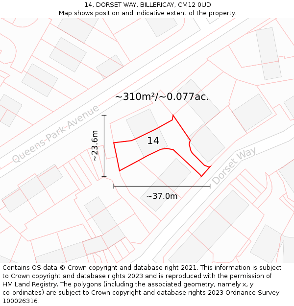 14, DORSET WAY, BILLERICAY, CM12 0UD: Plot and title map