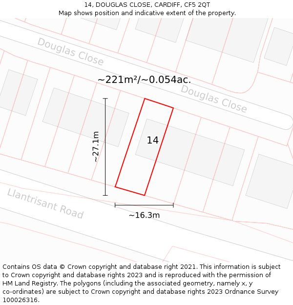 14, DOUGLAS CLOSE, CARDIFF, CF5 2QT: Plot and title map