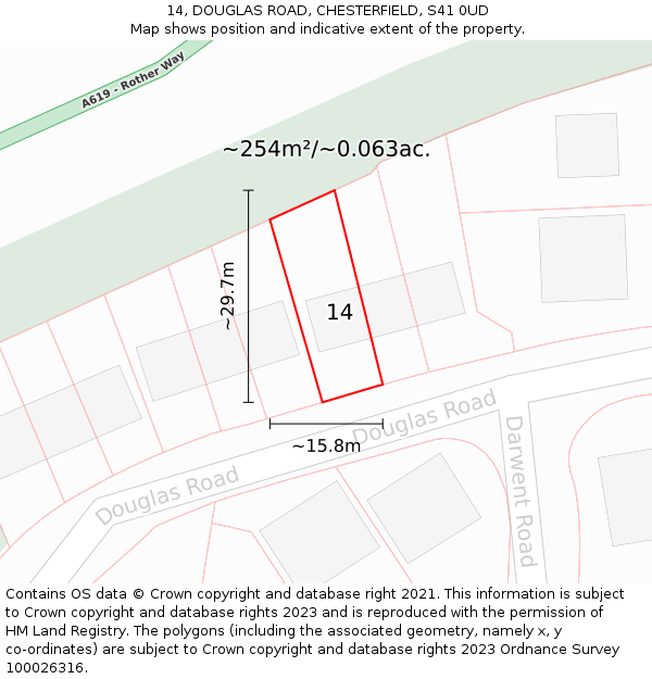 14, DOUGLAS ROAD, CHESTERFIELD, S41 0UD: Plot and title map