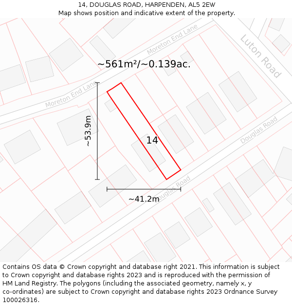 14, DOUGLAS ROAD, HARPENDEN, AL5 2EW: Plot and title map