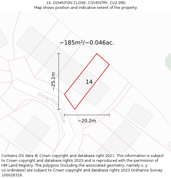 14, DOWNTON CLOSE, COVENTRY, CV2 2RD: Plot and title map