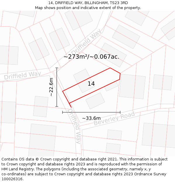 14, DRIFFIELD WAY, BILLINGHAM, TS23 3RD: Plot and title map