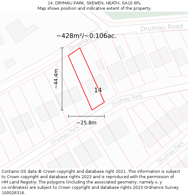 14, DRYMAU PARK, SKEWEN, NEATH, SA10 6PL: Plot and title map