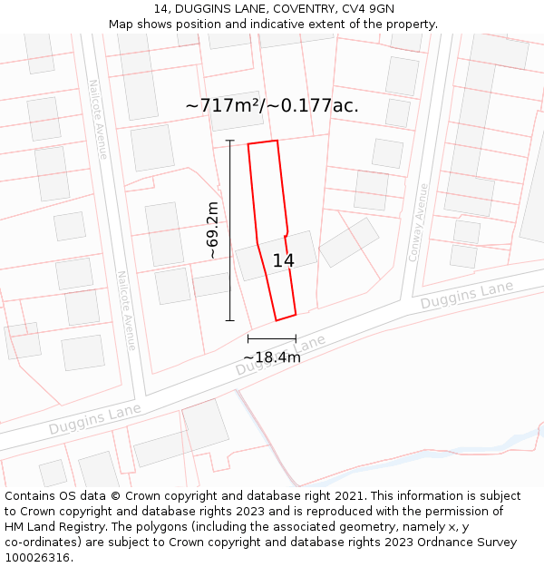 14, DUGGINS LANE, COVENTRY, CV4 9GN: Plot and title map