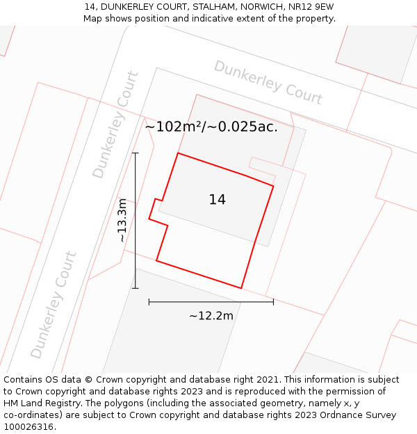 14, DUNKERLEY COURT, STALHAM, NORWICH, NR12 9EW: Plot and title map