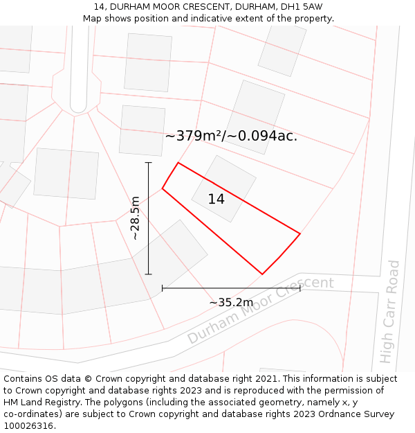 14, DURHAM MOOR CRESCENT, DURHAM, DH1 5AW: Plot and title map