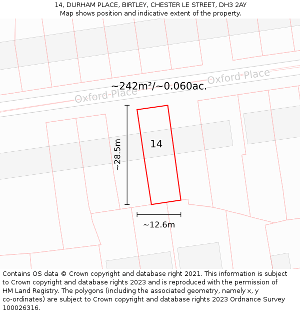 14, DURHAM PLACE, BIRTLEY, CHESTER LE STREET, DH3 2AY: Plot and title map