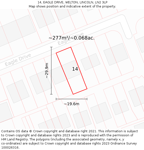 14, EAGLE DRIVE, WELTON, LINCOLN, LN2 3LP: Plot and title map