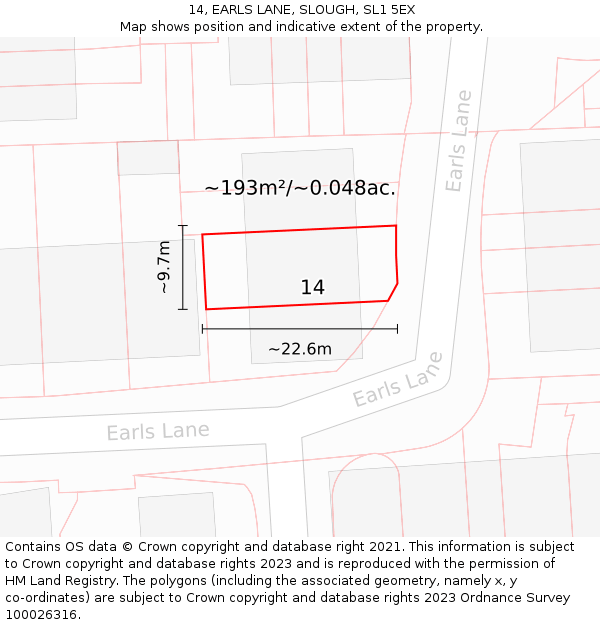 14, EARLS LANE, SLOUGH, SL1 5EX: Plot and title map