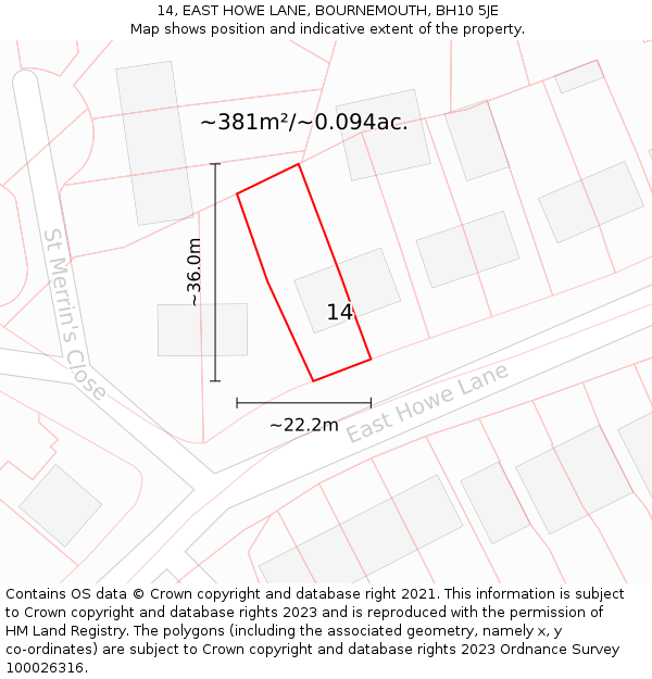 14, EAST HOWE LANE, BOURNEMOUTH, BH10 5JE: Plot and title map