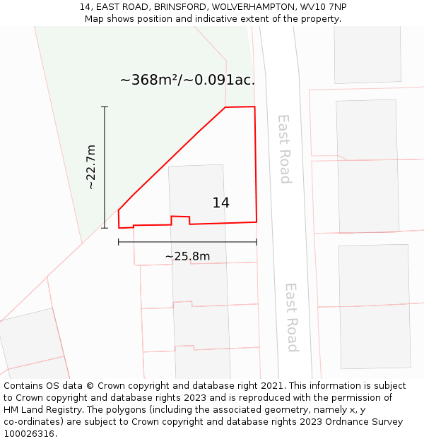 14, EAST ROAD, BRINSFORD, WOLVERHAMPTON, WV10 7NP: Plot and title map