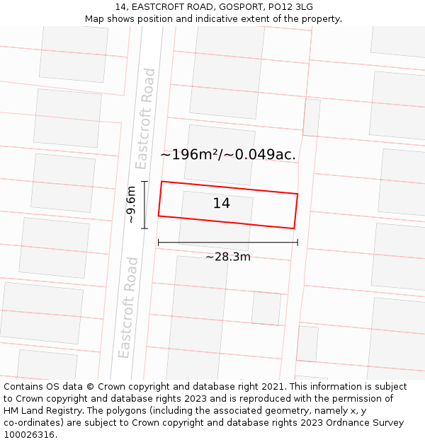 14, EASTCROFT ROAD, GOSPORT, PO12 3LG: Plot and title map