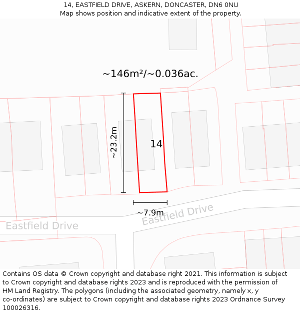 14, EASTFIELD DRIVE, ASKERN, DONCASTER, DN6 0NU: Plot and title map