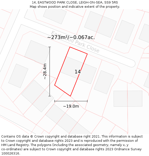 14, EASTWOOD PARK CLOSE, LEIGH-ON-SEA, SS9 5RS: Plot and title map
