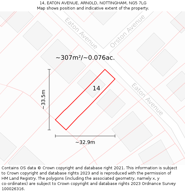 14, EATON AVENUE, ARNOLD, NOTTINGHAM, NG5 7LG: Plot and title map