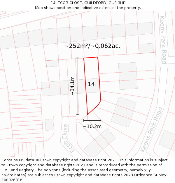 14, ECOB CLOSE, GUILDFORD, GU3 3HP: Plot and title map